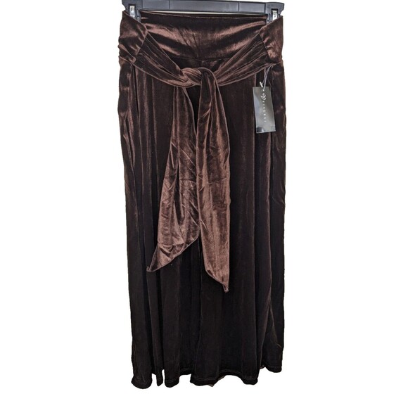 Vivendi VTG Pant Brown Velvet Wide Leg Cropped Pull On Elastic Waist Medium - Picture 1 of 11